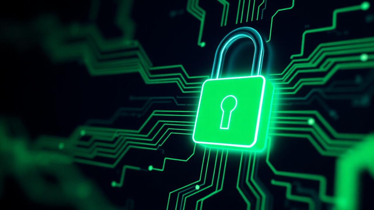 Glowing mint padlock over circuit board representing zero-trust security architecture